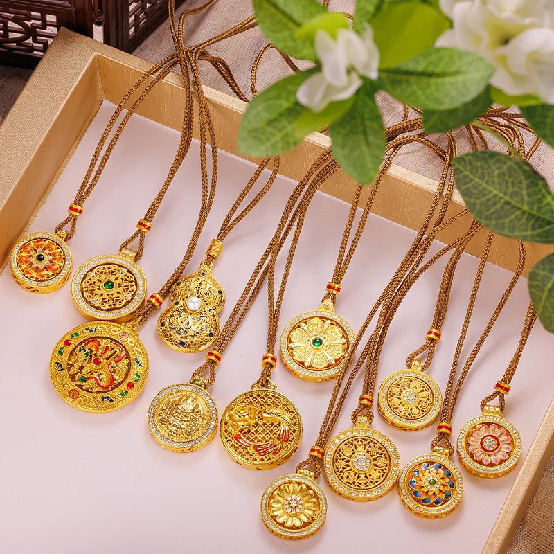 New Chinese style rotating six word truth eight treasure compass pendant batch 9999gold