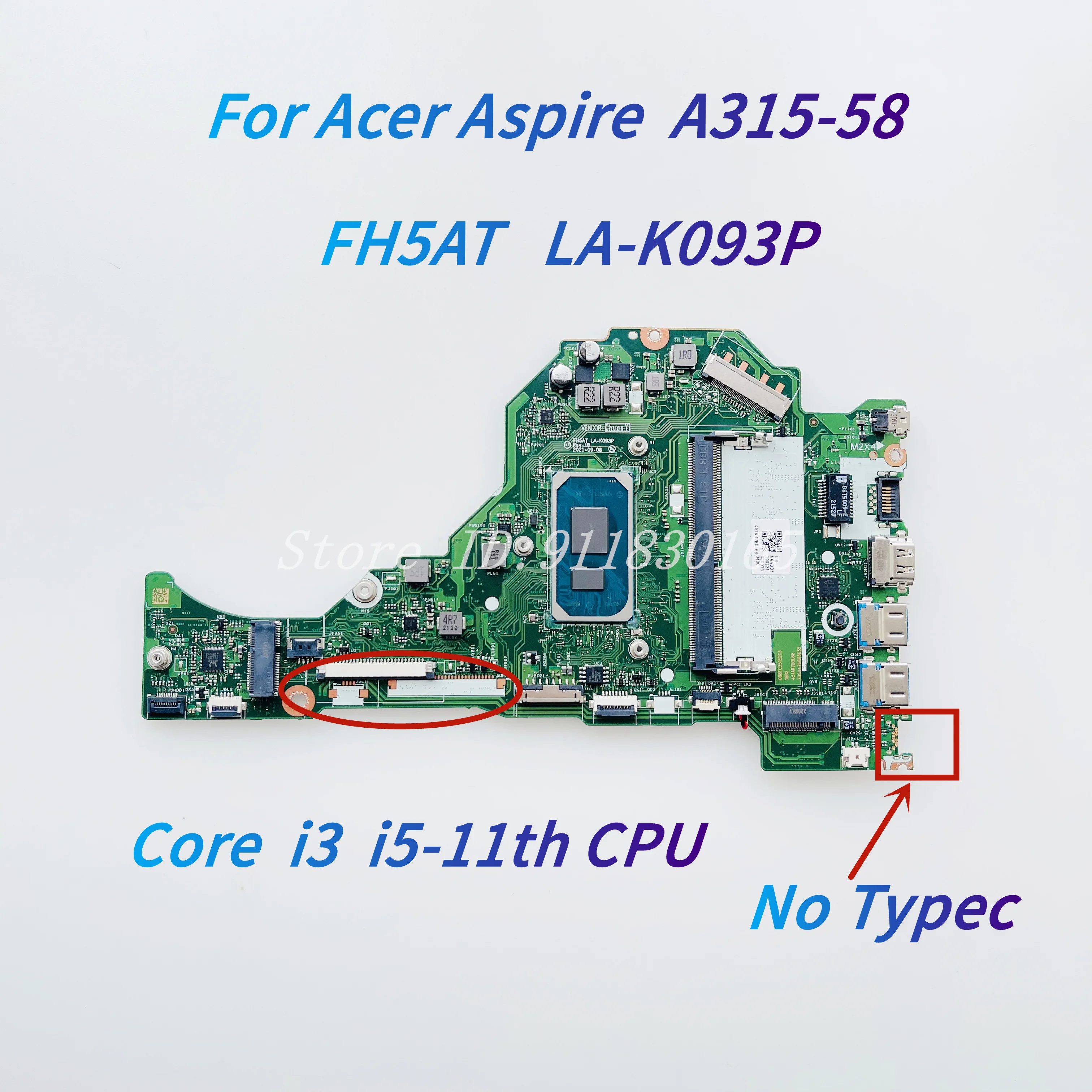 For Acer Aspire A315-58 Laptop Motherboard FH5AT LA-K093P With Core i3 i5-11th CPU 4GB-RAM DDR4 (No Typec）NB.ADD11.002 Mainboard