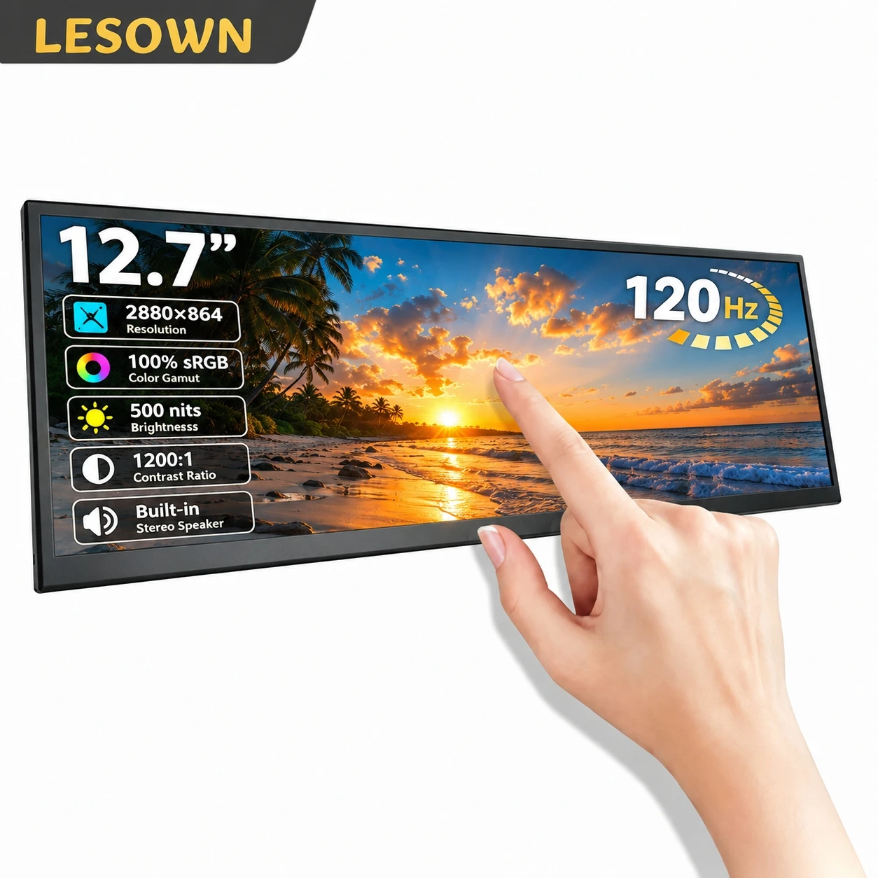 LESOWN 12.7 Inch Touch Travel Display 100% sRGB IPS Panel Portable Second Screen Driver-free for MacBook