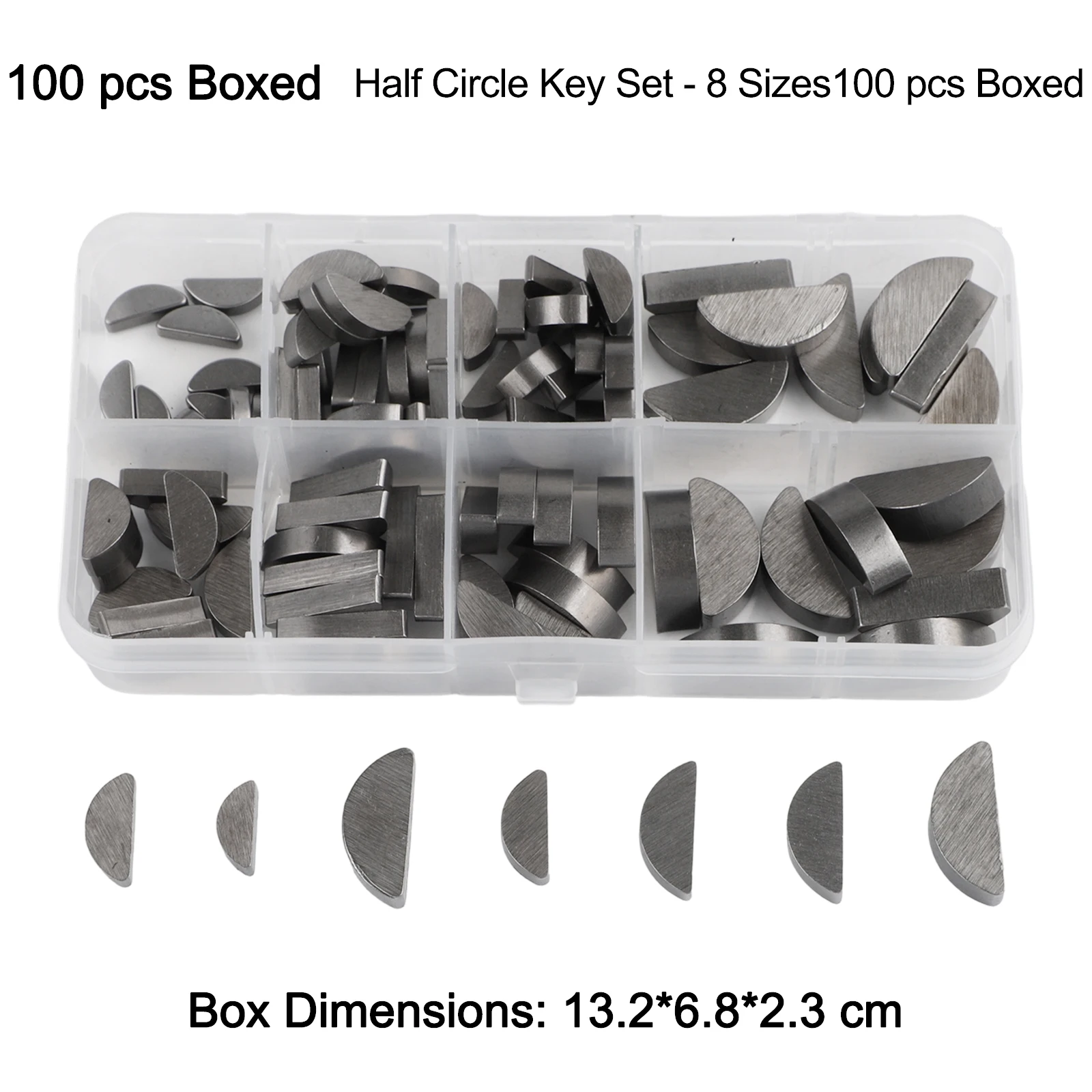 100PCS GB1099 Half Moon Keys Set 8 Sizes C Type Woodruff Key Half Circle Key For Automotive Repair Industrial Use Metalworking