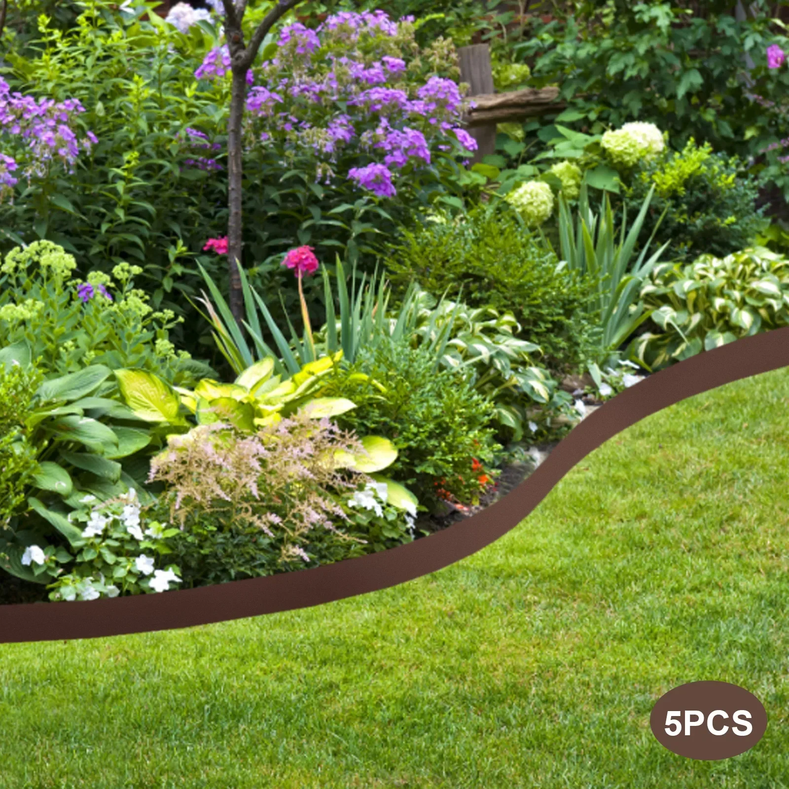 

5PCS Flexible Brown Metal Landscape Edging - Bendable Lawn Border for Garden Yard, DIY Outdoor Lawn & Flower Bed Edging Decor