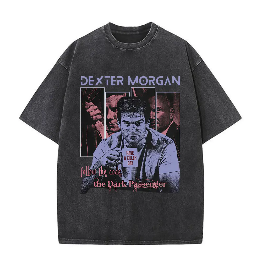 

Vintage Washed Dexter Morgan Graphic T-shirts Men's Women Clothing Casual Oversized Short Sleeve T Shirts Fashion Gothic T-shirt