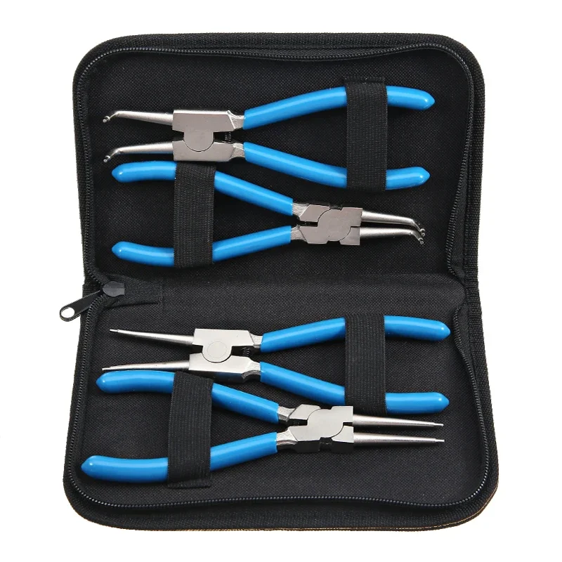 4Pcs Circlip Plier Set 7\'\' Long Nose Plier Staight Bent Plier Inner Outer Staight Bent Plier Retaining Snap Ring Remover Tool