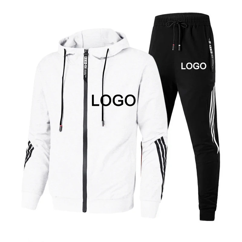 Customized Printed Zipper Hoodies + Pants 2 Pieces Set Men Fashion Gym Fitness Sweatshirts Outdoor Exercise Sportsweat Suits