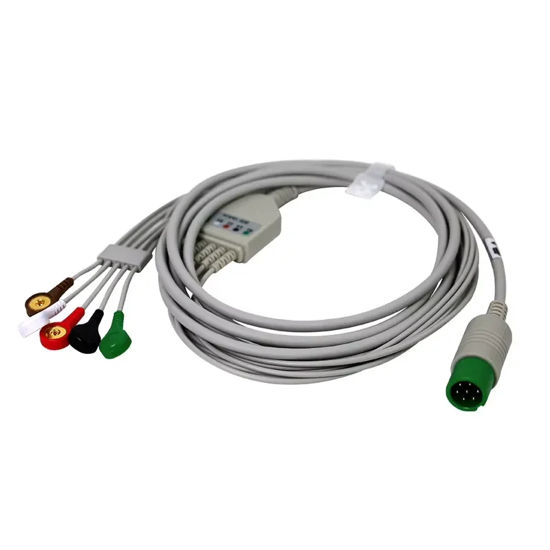 Modern Medical Reusable 3 Lead Cable with Medical Snap Button Electrodes for Holter High Quality Patient