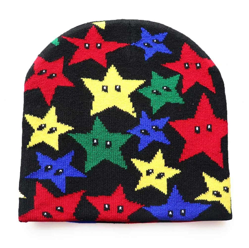 Warm Street Versatile Color Block Beanies Fashion Autumn and Winter New Unisex American Hip Hop Five-pointed Star Knitted Hats