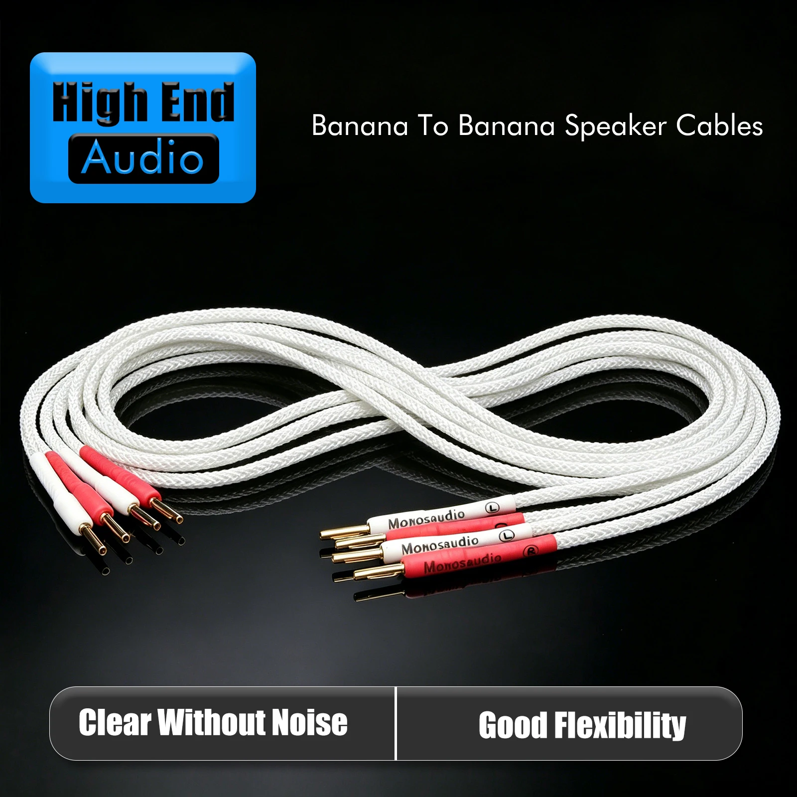 Preffair Pure Silver 16-Core Speaker Cable with Gold-Plated Copper Banana Plugs – Hi-Fi Audio for Amplifier/CD Player