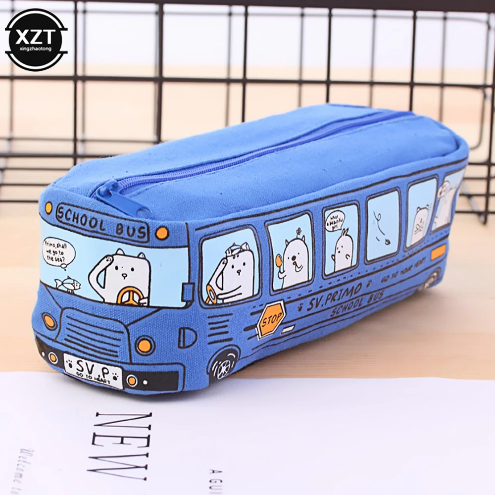 Schattige Bus Etui Canvas Briefpapier Doos Grote Capaciteit Pen Tas School Etuis Voor Kinderen Pen Case Kawaii Student Geschenken