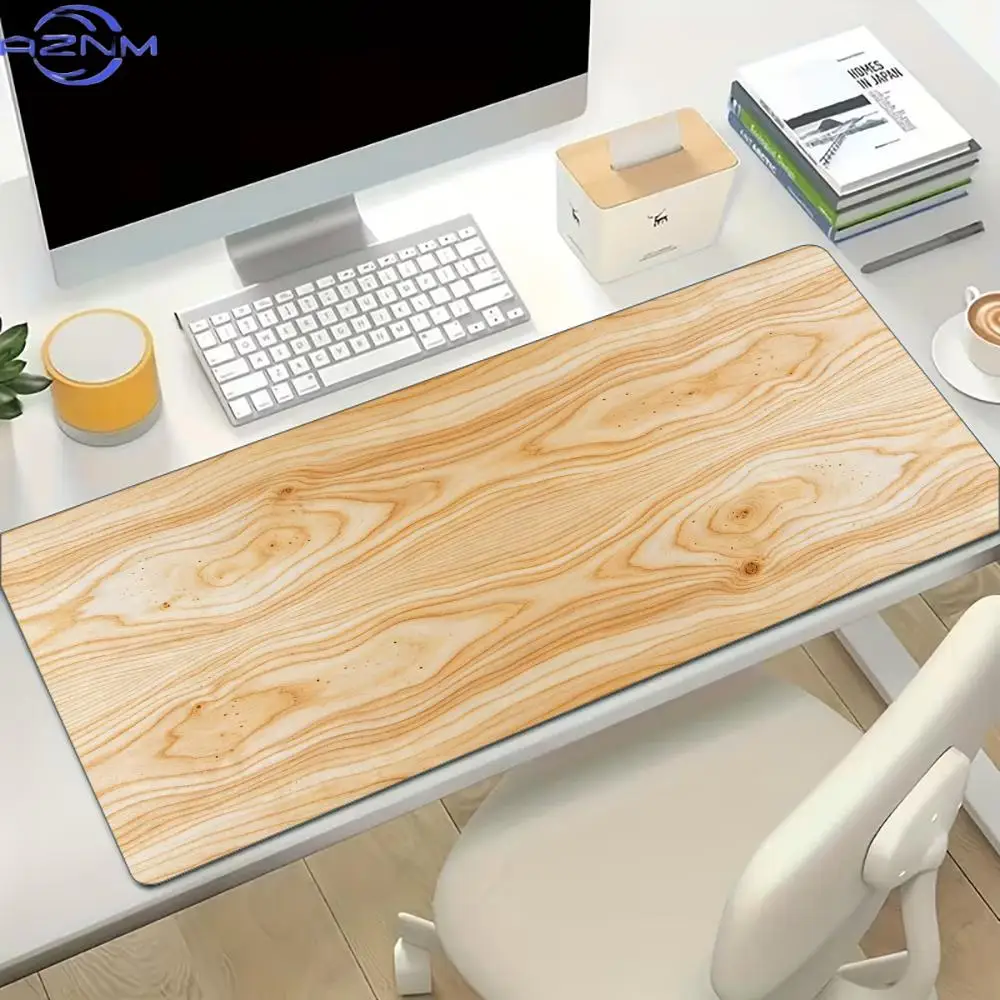 Natural Wood Grain Extended Gaming Mouse Pad Non Slip Desk Surface Rustic Vintage Wooden Texture Art Print For Computer Desktop