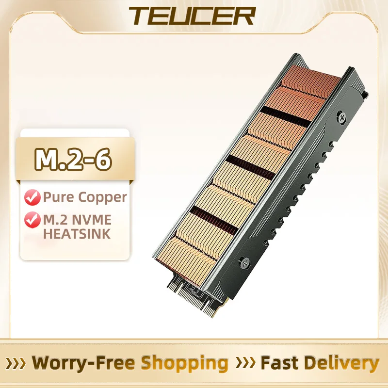 

TEUCER M.2-6 Pure Copper Radiator M.2 NVMe SSD Heat Sink with Thermal Pad 2280 Solid State Drives Cooler for Desktop PC