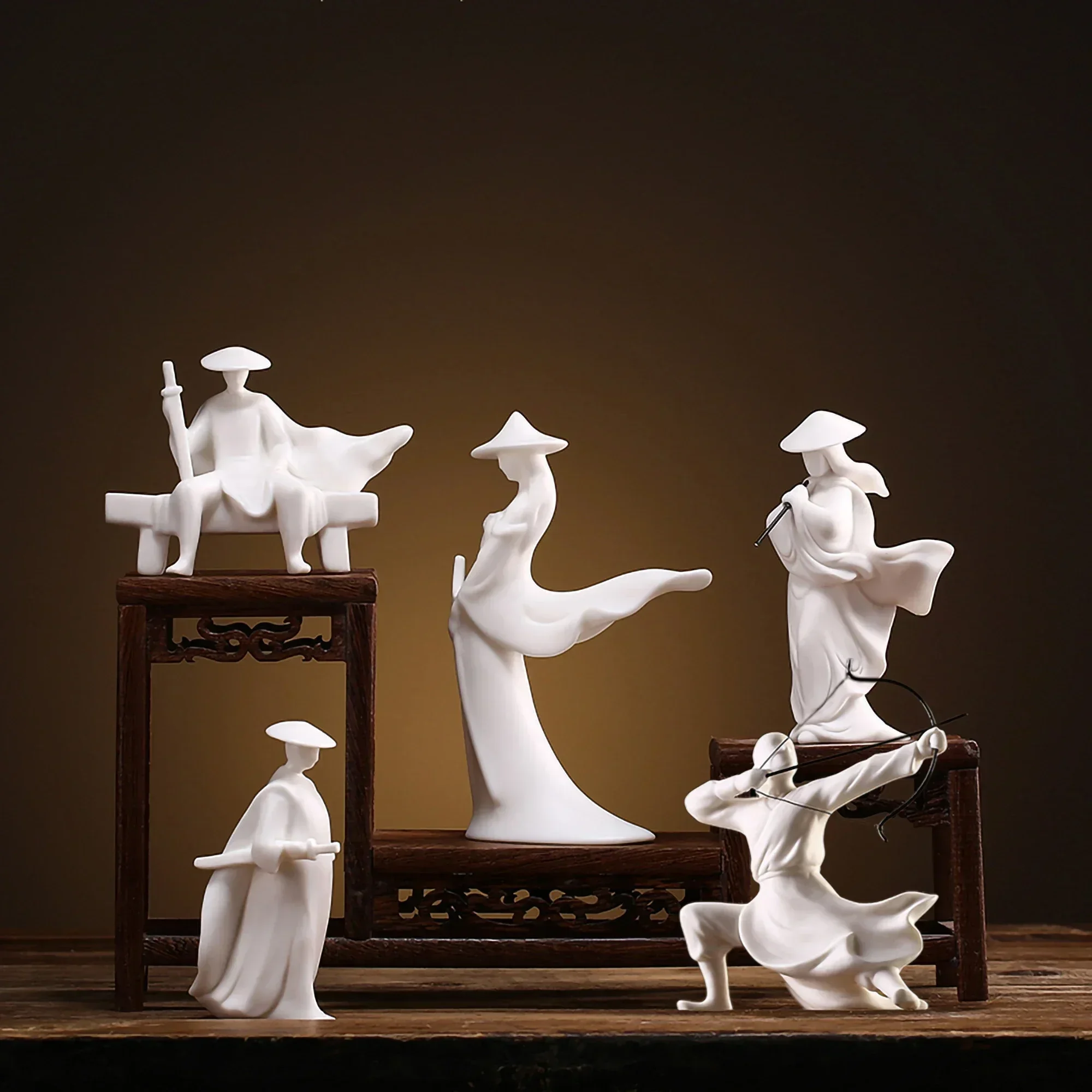 Blanc de Chine Matial Arts Figure Ornament Kung Fu Wuxia Figurines Ancient China Swordsman Neo-modern Decoration