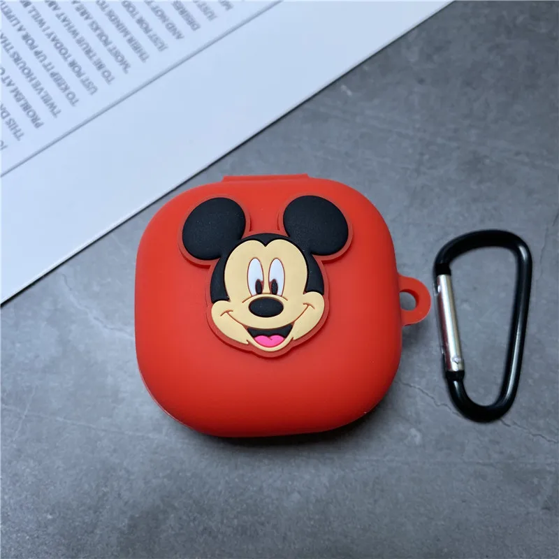 디즈니 미니 이어폰 케이스 커버 삼성 갤럭시 버드 2/라이브/프로 실리콘 블루투스 이어 버드 후크가있는 보호 케이스