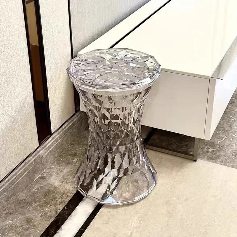 Nordic Low Ottomans Portable Hallway Shoe Changing Stools Transparent Round Footrest with Storage Space Multifunction Furnitures