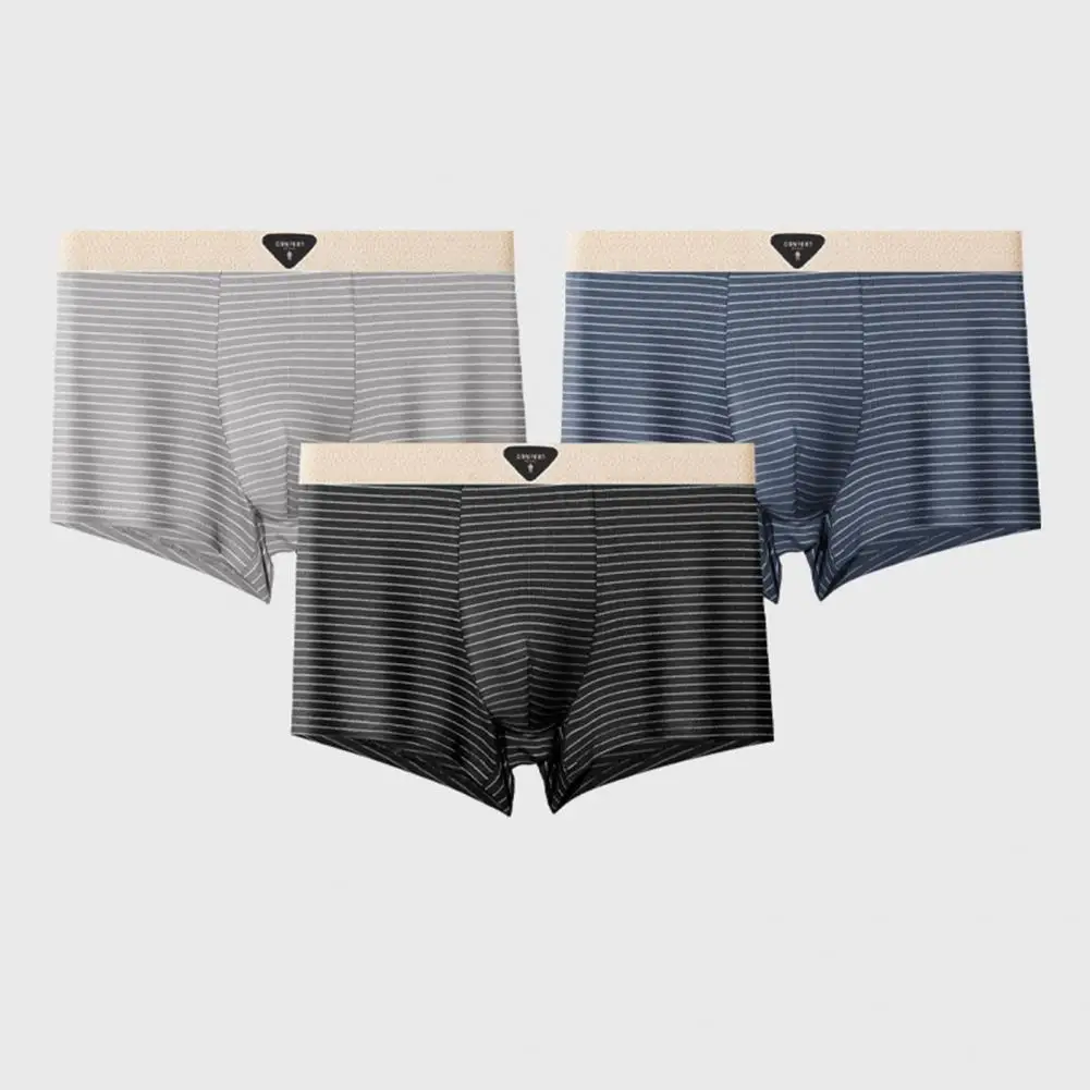 

Men Boxer Underwear Mid-rise Elastic Waistband U-Convex Shorts Briefs Striped Print Underwear Daily Wear Sleepwear 남자 속옷