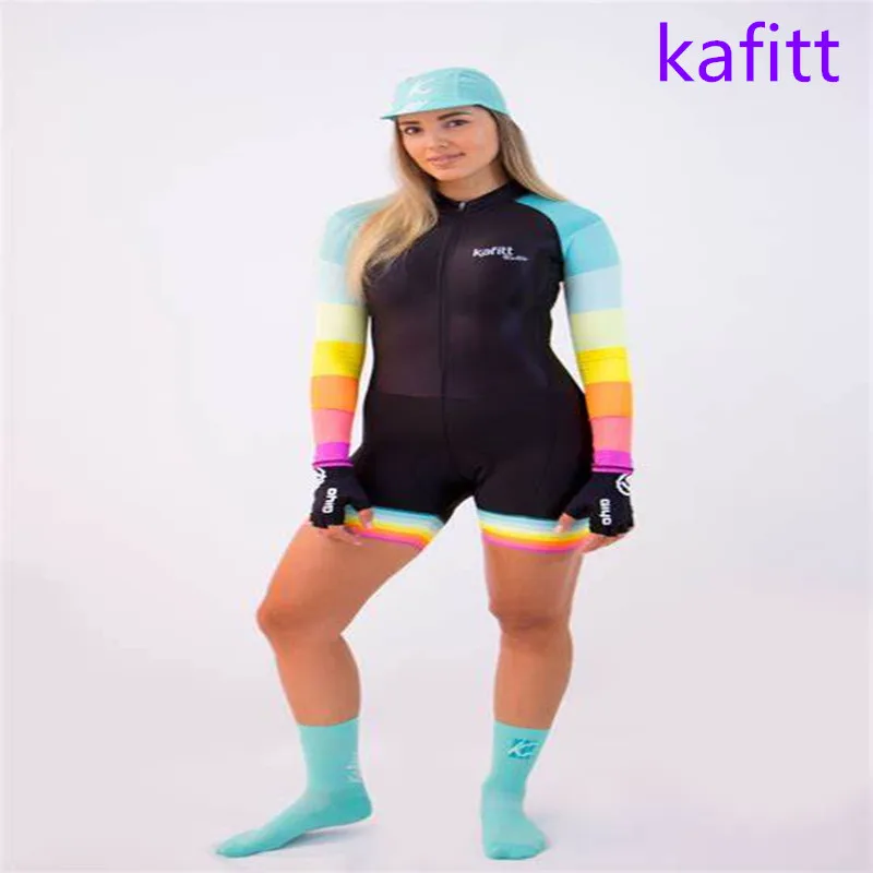 2022KAFITT triathlon race jersey overalls sports running woman one-piece dress long-sleeved loop suit 20D GEL