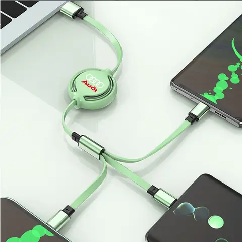 아우디 S라인 TT A1 A2 A3 A4 A5 A6 A7 B6 B8 C5 C6 C7 Q7 Q8용 차량용 휴대폰 고속 충전 3-in-1 USB 케이블 액세서리