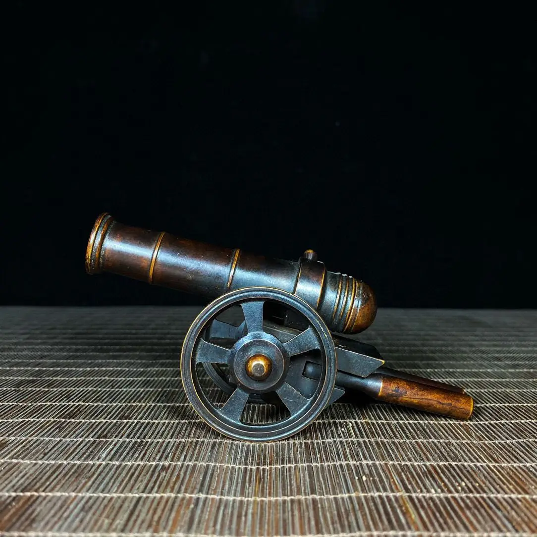 Solid Bronze Vintage Italian Red Robe Cannon Model, Antique Miniature Decor Collectible