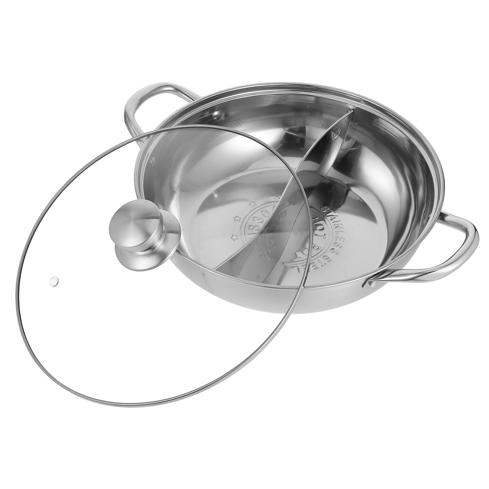 

1Set Stainless Steel Double Flavor Hot Pot Pot Kitchenware Comfortable Handles Kitchenware
