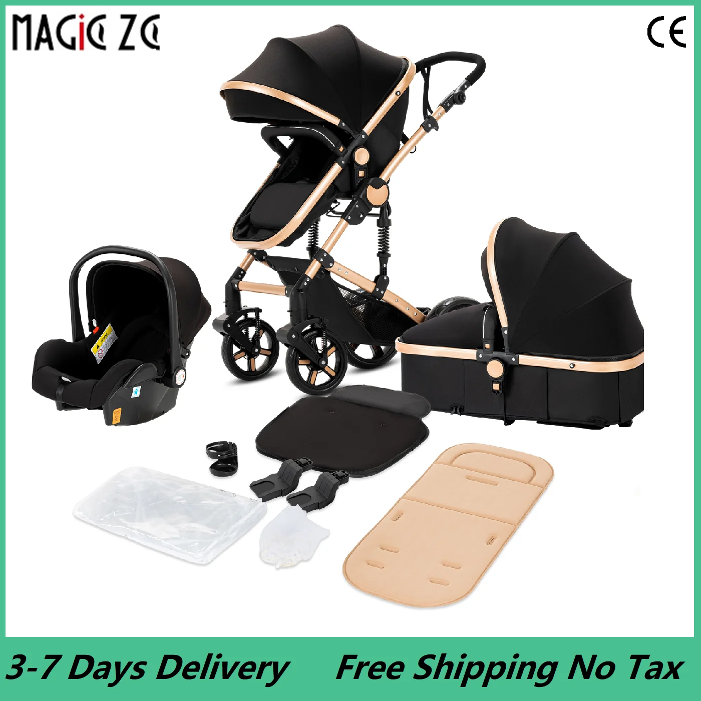 Système de voyage pour poussette 3 en 1, landau léger de naissance, Buggy tout-Terrain, poussette pliable compacte Magiczc