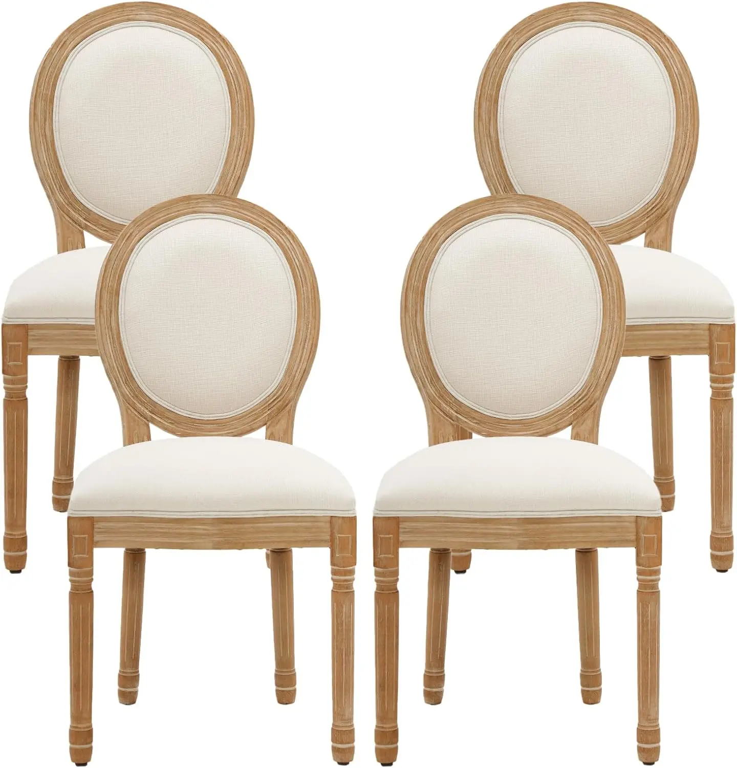 Furniliving French Country Dining Chairs Set of 4, Upholstered Dining Room Chairs with Round Back Farmhouse Kitchen