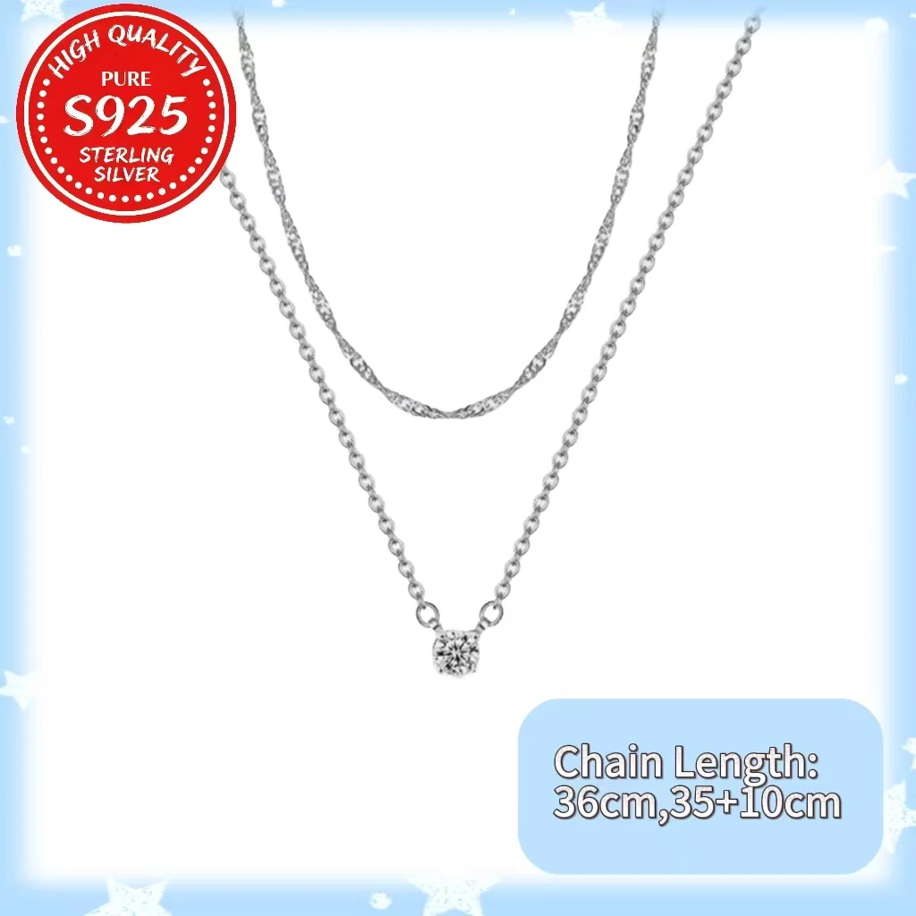 

Dainty Double Layer CZ Necklace for Women, S925 Silver 18K Gold Plated 35cm+10cm&36cm Chain Hypoallergenic Trendy Gift