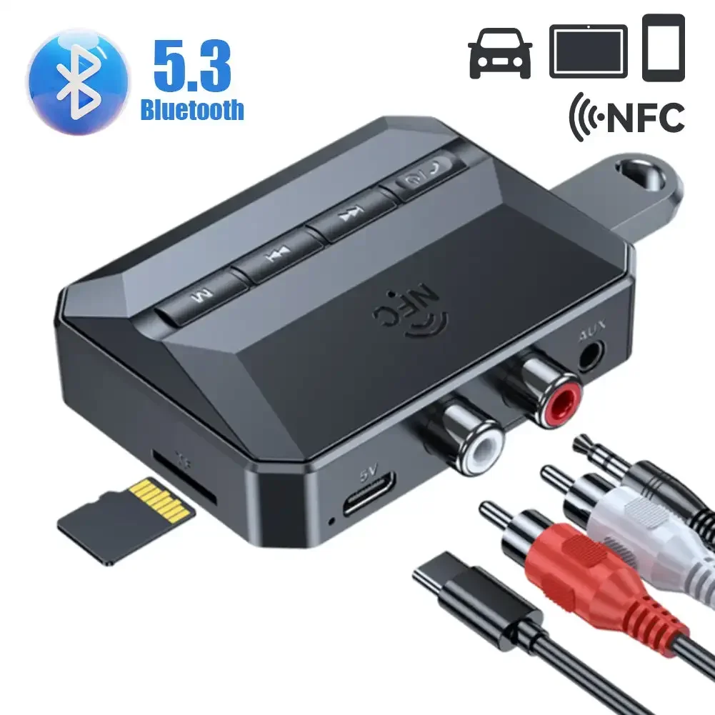 Car NFC Bluetooth 5.3 Audio Receiver with 3.5mm AUX RCA USB U-Disk/TF HIFI Stereo Music Receiver Wireless Adapter With Mic Kit