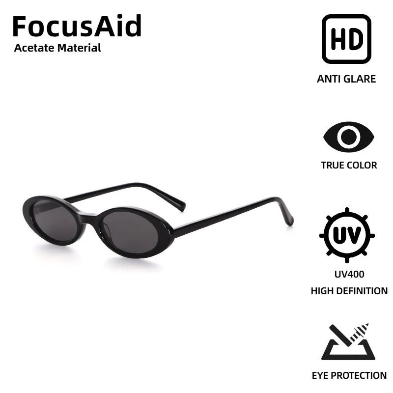 

FocusAid Retro High Quality Acetate Small Oval Frame Unisex MM Retro Fashion Trend Sunglasses UV400 Nylon Lenses Metal Hinges