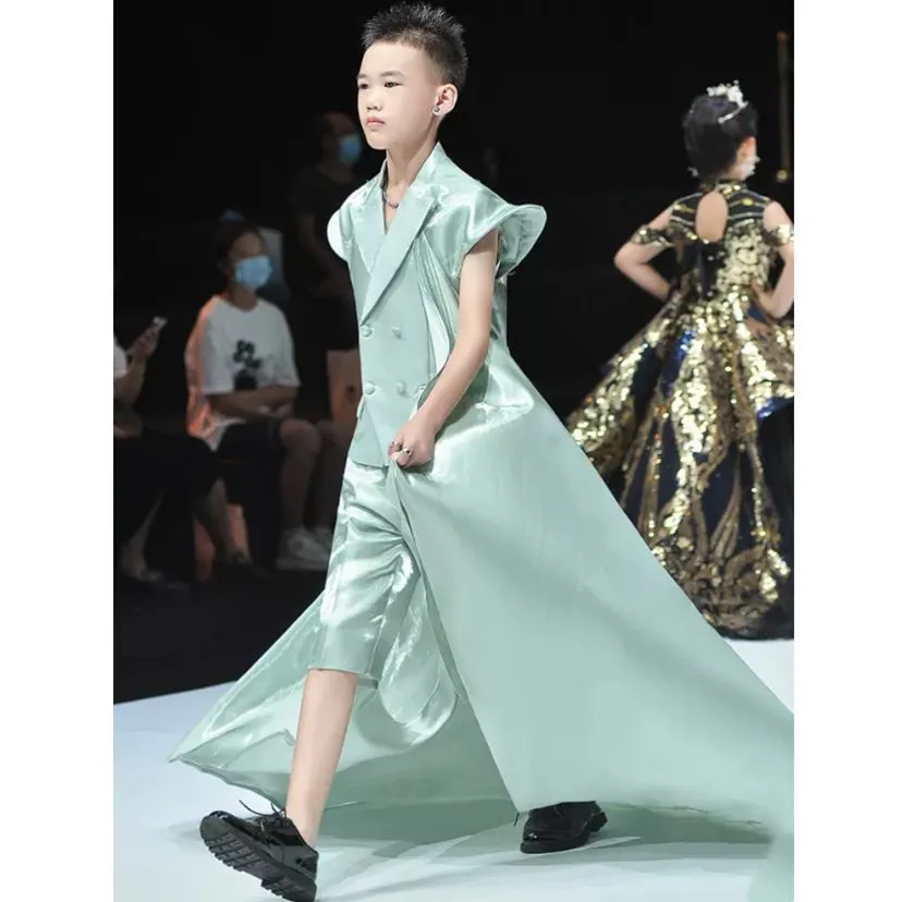 Boys' Blazer Suit Children's Evening Gown Male Model Runway Catwalk Fashion Sets Host Performance Costume A2976