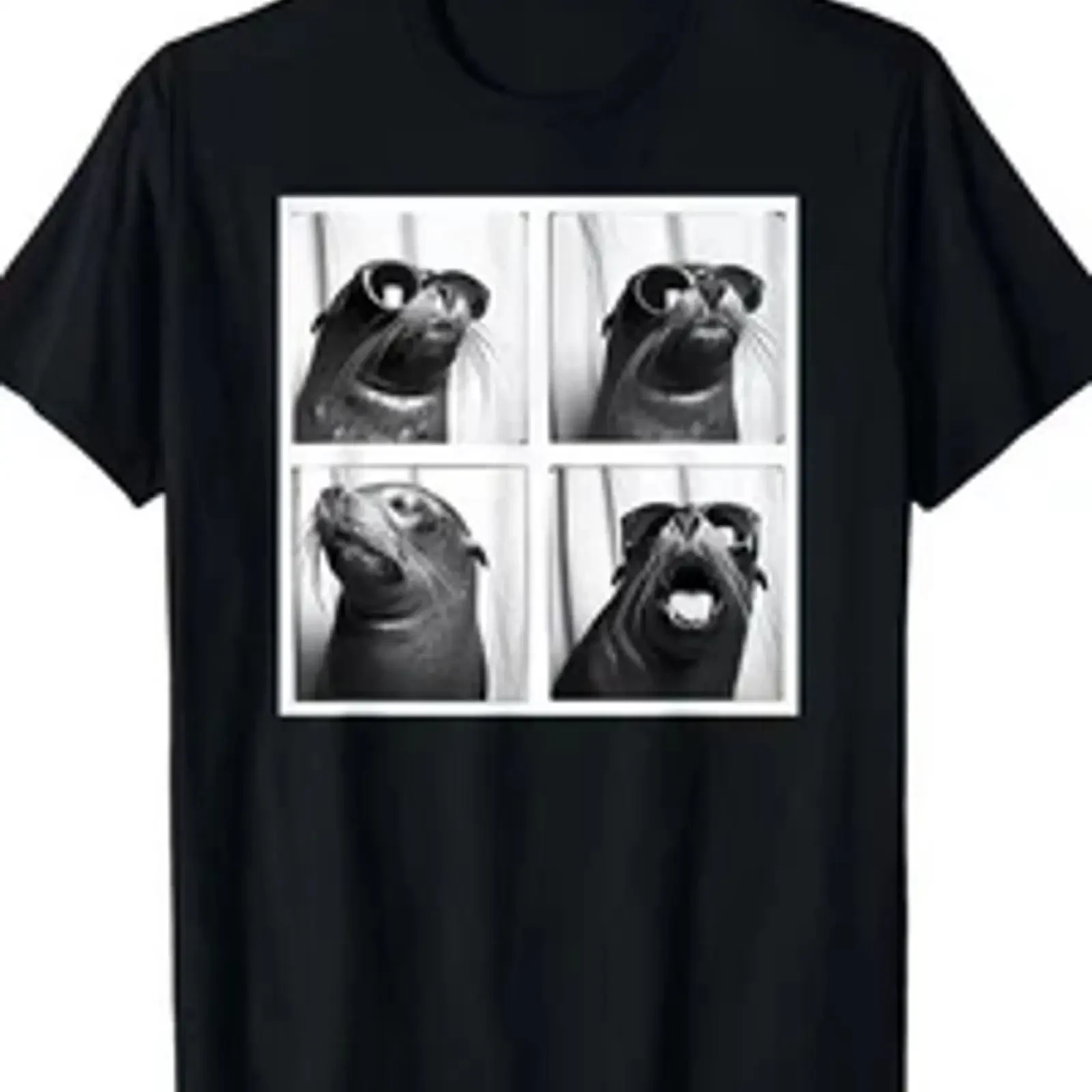 Seal With Sunglasses Cool Sea Lion Ocean Animal Photobooth T Shirt Men's Shir vintage Washed Top For Everyday Wear Stretched