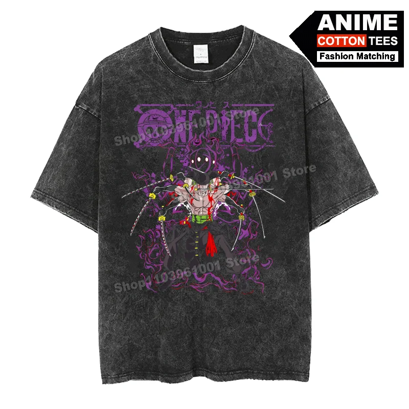 

Retro Street Styl T Shirt Anime ONE PIECE - Roronoa Zoro Asura·Nine knives flow Print Clothes Cotton Men Women Short Sleeve Tees