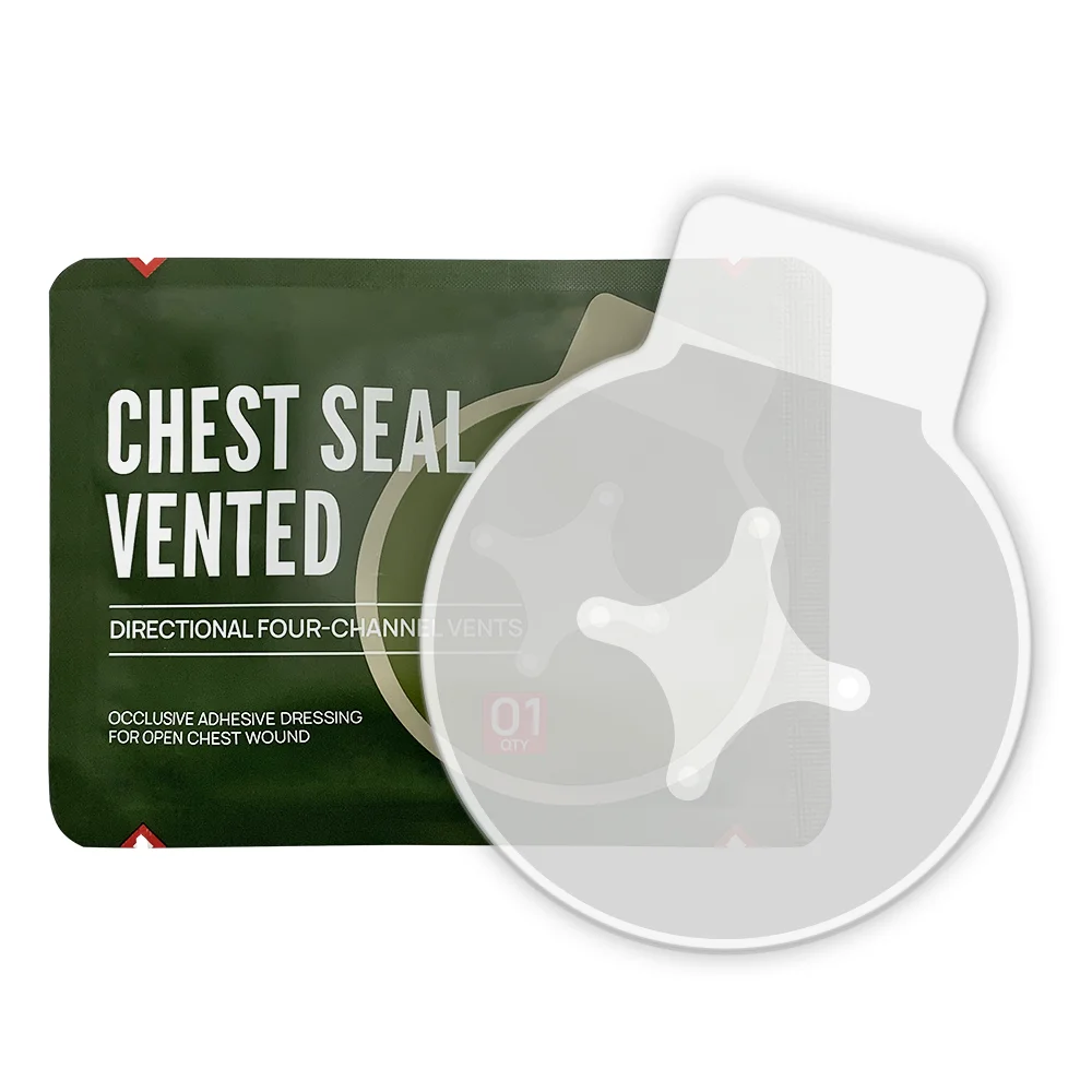 

Tactical First Aid Chest Seal Vented 4 Holes Military Trauma Care for Combat Medical Chest Sealing Patch IFAK Supplies