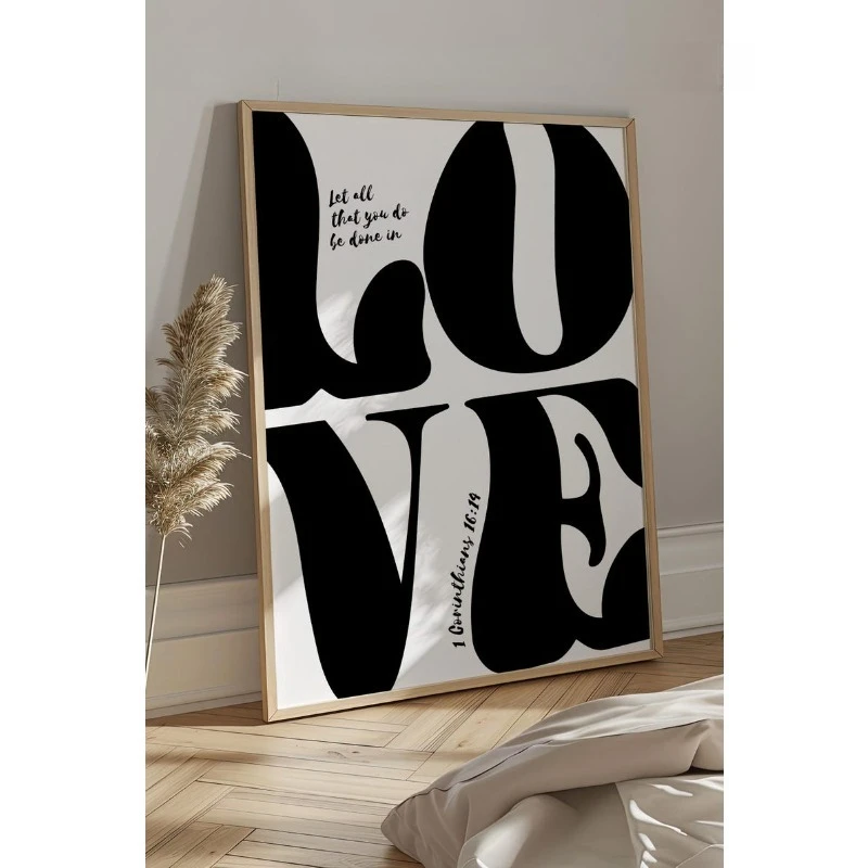 2D/Flat Frameless Love Retro Poster, Modern Abstract Canvas Painting for Living Room and Bedroom Decortive Valentine's Day Gifts