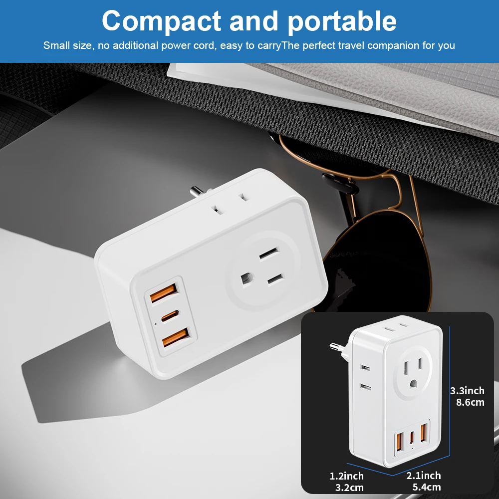 KOSHARE EU Travel Plug Adapter Plug Converter With 4 Ports For US Europe Portable 110V-250V Power Adapter Multifunctional