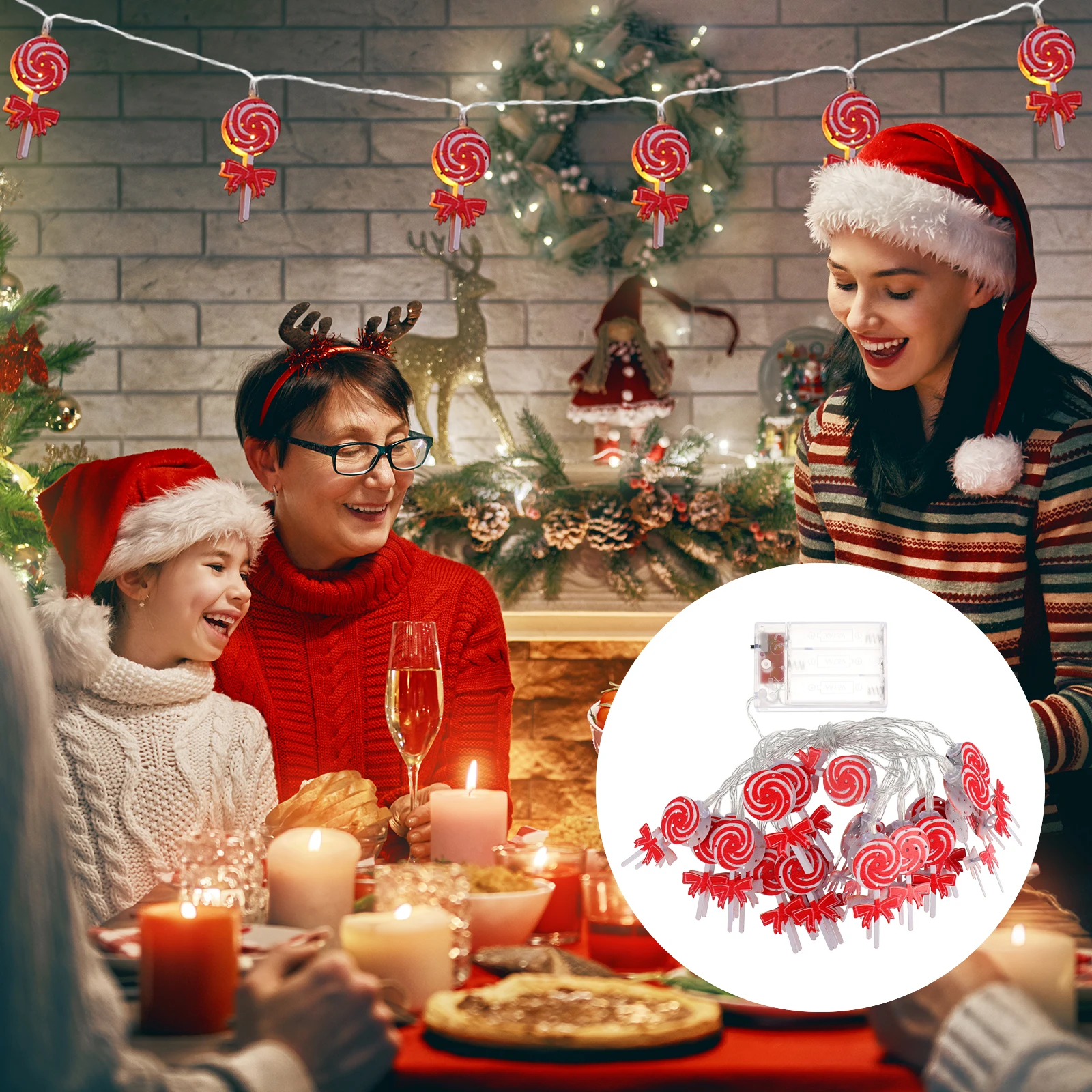 

1 set Candy Shaped String Lights Decorative LED Iron Lamp for Home Garden Christmas Party Red Lightweight Portable