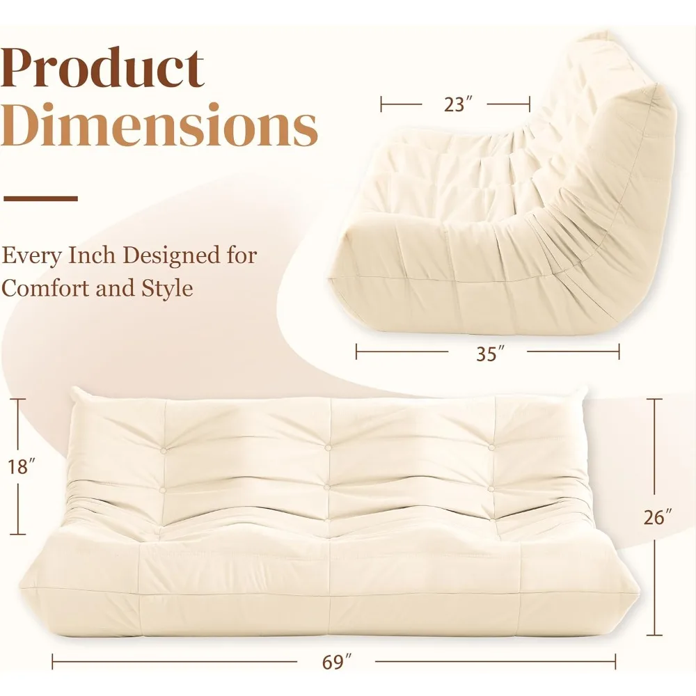 โซฟา 3 ที่นั่ง, โมเดิร์นหนังนิ่มผ้า Bean Bag เก้าอี้, พรีเมี่ยมไมโครไฟเบอร์ Caterpillar โซฟาโซฟา, มุมโซฟาโตโก, เก้าอี้ขี้เกียจโซฟา