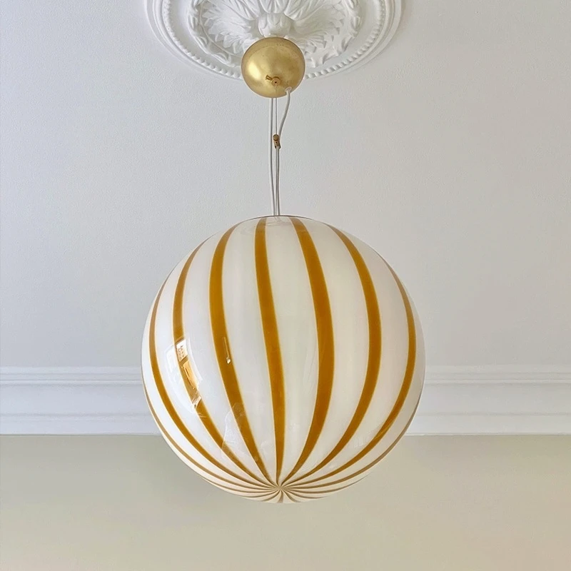 Modern Candy Circular Striped Colorful Pendant Lamp Art LED Spherical Children's Room Bedroom Living Room Shop Home Decoration
