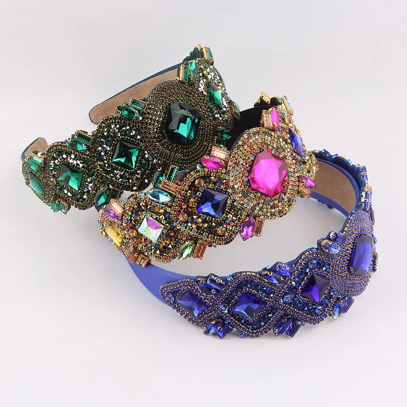 Headband New Vintage Heavy Industry Headband Premium Glass Drilled Wide Headband Ball Hair Accessories