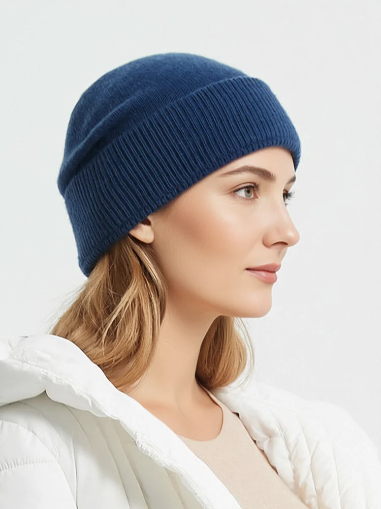Fine Knitted Pure Wool Cap Beanie Women Men Bonnet Hat