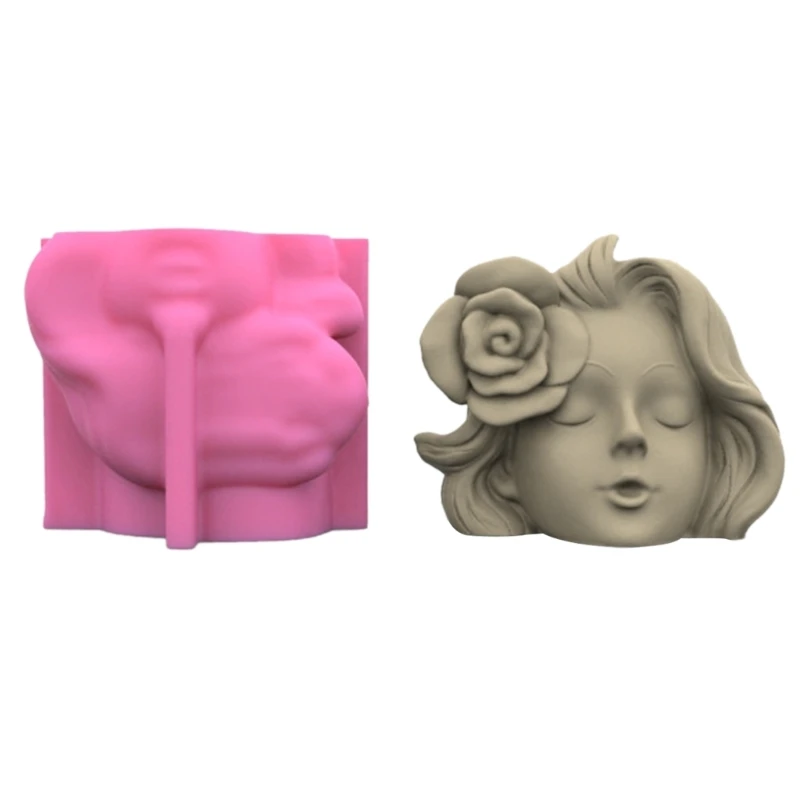 

Geometric 3D Rose Girl Gypsum Silicone Molds Storage Box Mold for Making Succulent Plant Pot Flower Pot Pen Holder