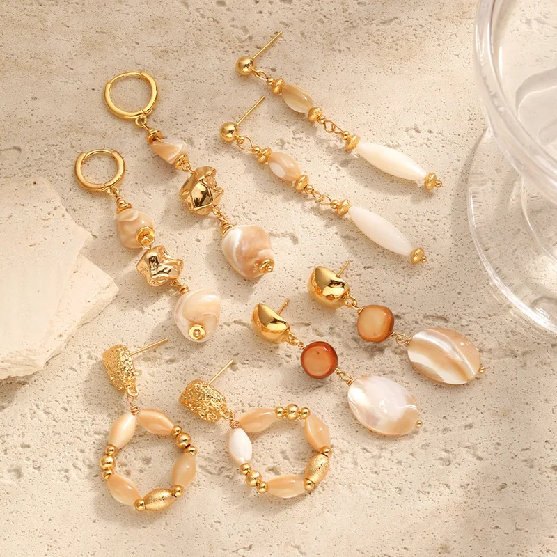 

Luxury Caramel Abalone Shell Bead Earrings,Elegant Women's Jewelry Classic 925 Silver Needle Earrings for Everyday Party Wedding