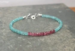 Pink Tourmaline and Apatite Bracelet, Apatite Jewelry, Shaded Ombre Pink Tourmaline Bracelet, October Birthstone