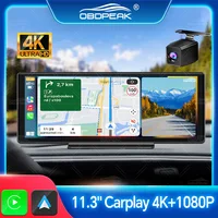 Cámara de salpicadero OBDPEAK K2 Pro de 11,3 pulgadas, 4K, DVR, navegación GPS, inalámbrica, CarPlay y Android, grabadora de vídeo para salpicadero automático, lente Dual Universal