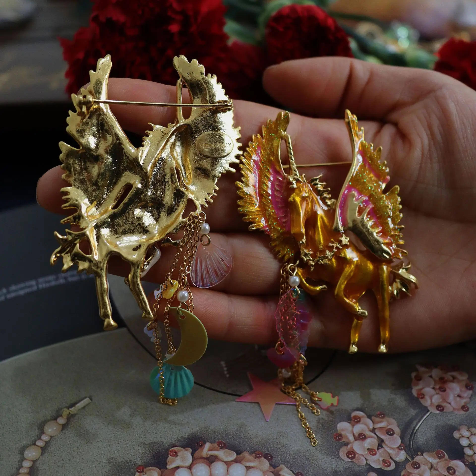 Vintage Colorful Unicorn Brooches For Women Jewelry Runway Party T Show Fancy Trendy Boho INS Japan