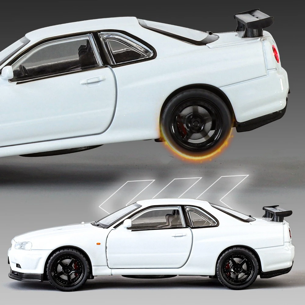 1:32 أفق GTR R34 سبيكة معدنية Dieacst نموذج سيارة الصوت والضوء لعبة أطفال سيارة المقتنيات هدية لصبي #3