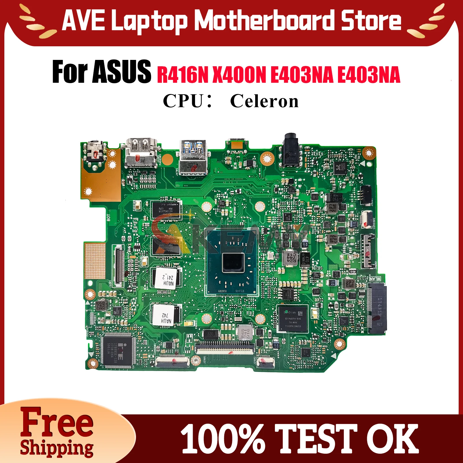 

E403NA Материнская плата для ноутбука ASUS EeeBook E403NA R416N E403N X400N Материнская плата для ноутбука с процессором Celeron 100% тестирование ОК быстрая доставка