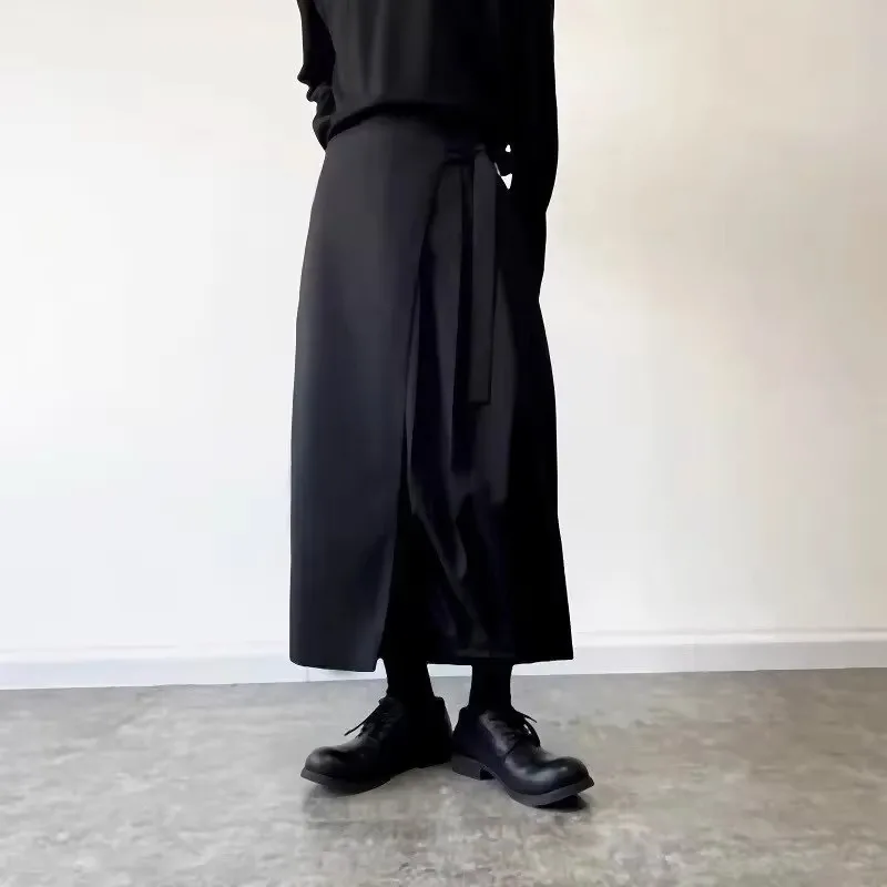 New black warrior men's cropped loose straight leg wide leg pants Chinese casual spring and autumn clothing