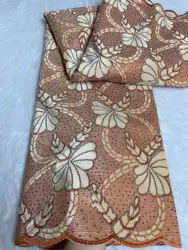 2024 High Quality African Nigerian With Tulle Sewing Lace Fabric Guipure Embroidery Dresses Sequins Beads Stone 5yards JH0046