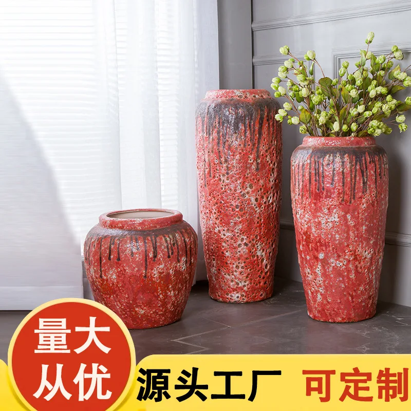 0.4/0 6/0.8-meter large pottery pot, Chinese-style floor-to-ceiling large vase set tank, festive red housewarming gifts