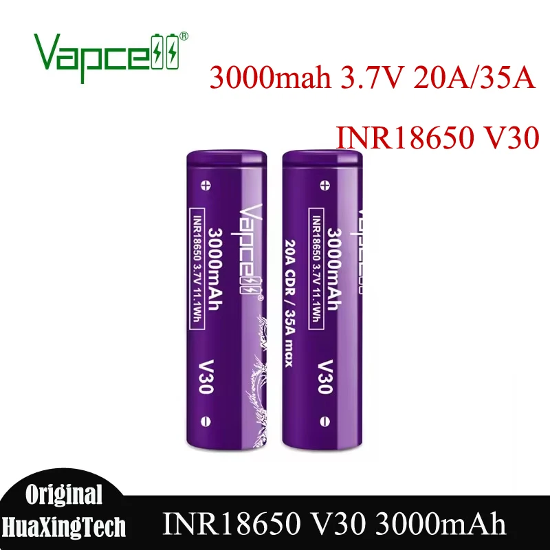 Original Vapcell V30 18650 3000mah Battery 20A CDR/35A MAX 3.7V 11.1Wh Rechargeable Lithium Batteries INR 18650 Power Tools