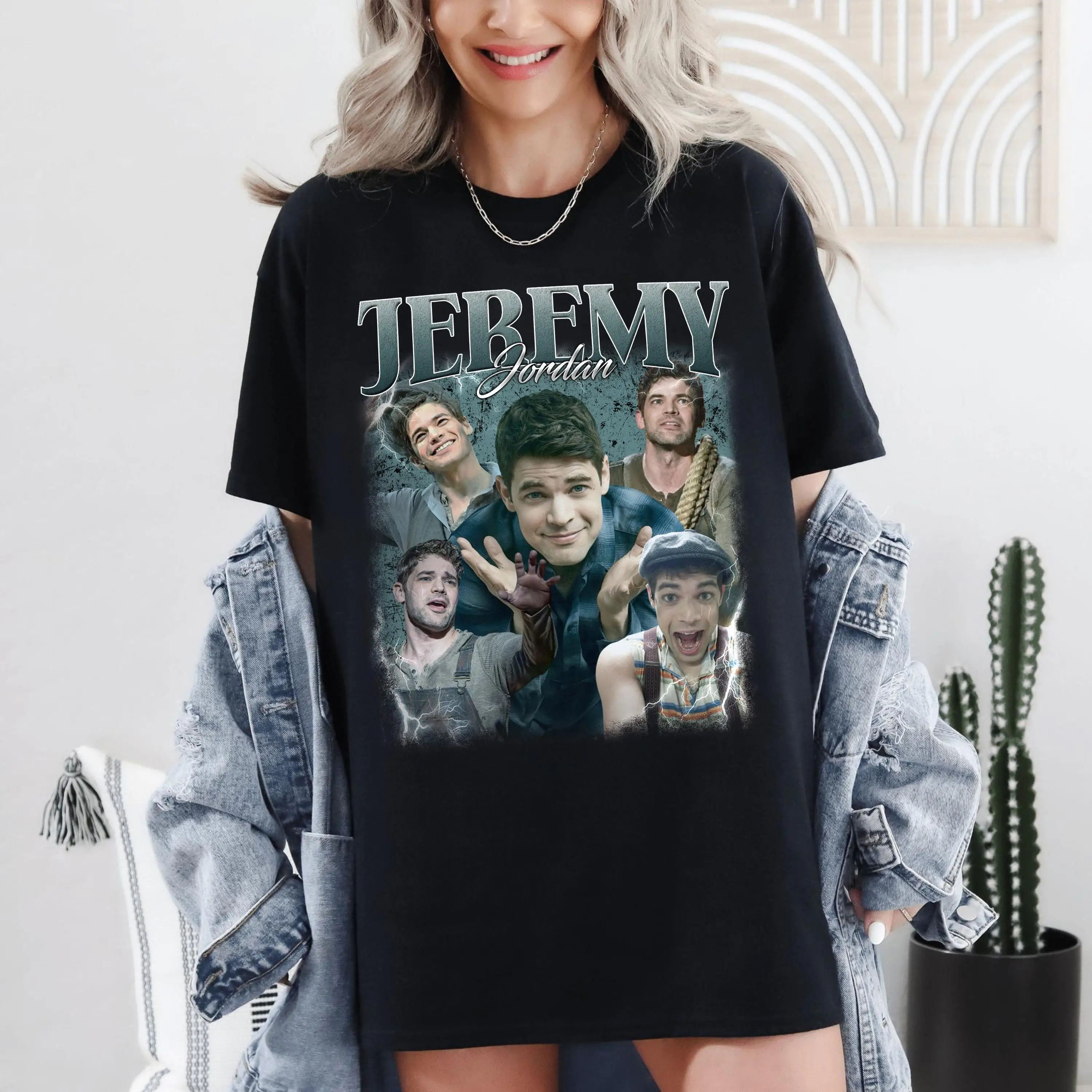 Camiseta con estampado de retrato Retro de Jeremy Jordan para mujer, camiseta de manga corta Unisex de algodón puro para primavera/verano